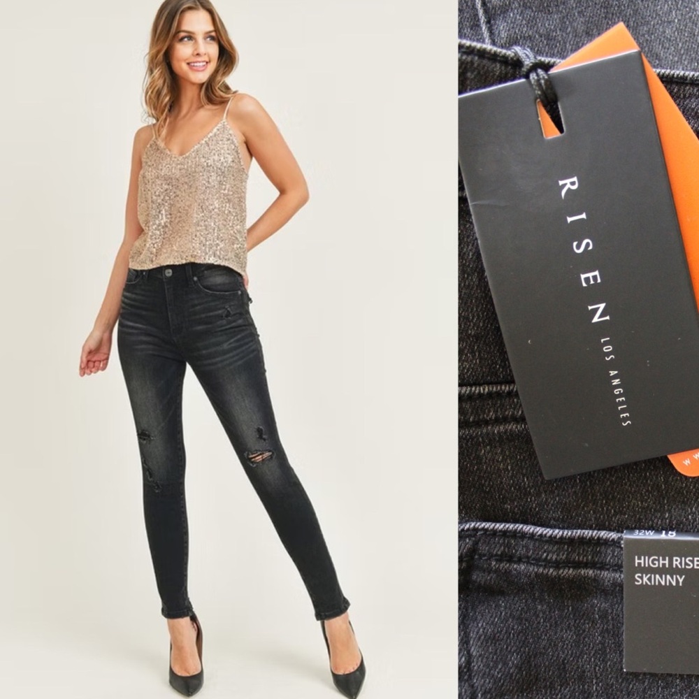 Risen NWT Denim Vintage Black Jeans 15 32 Brand New
